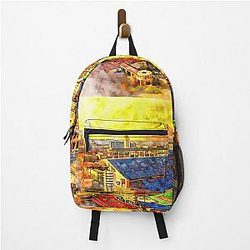 Darrell K Royal-Texas Memorial Stadium in Austin at sunset - pen and watercolor Backpack