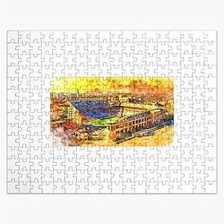 Darrell K Royal-Texas Memorial Stadium in Austin at sunset pen watercolor Jigsaw Puzzle