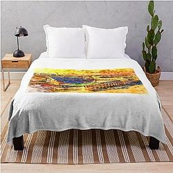 Darrell K Royal-Texas Memorial Stadium Austin at sunset watercolor throw blanket