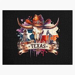 Retro Texas Western Vibes Cactus Cowboy Design for T-Shirts Mugs Stickers Jigsaw Puzzle