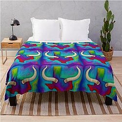 Colorful Texas Map with Longhorns Throw Blanket