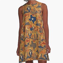 Texas Fabric Art A-Line Dress in Lone Star State Colors