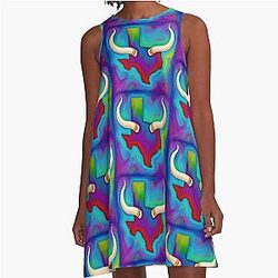 Colorful Texas Map A-Line Longhorn Dress