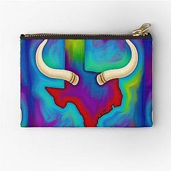 Colorful Texas Map with Longhorn Zipper Pouch