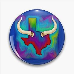 Colorful Texas Map with Longhorn Pin