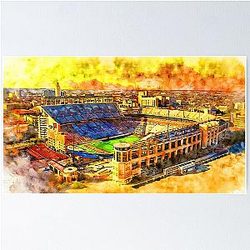 Darrell K Royal-Texas Memorial Stadium Austin sunset pen watercolor Poster