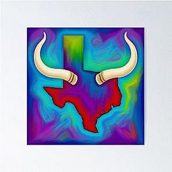 Colorful Texas Map with Longhorns Posters