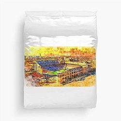 Darrell K Royal-Texas Memorial Stadium in Austin at sunset Watercolor Duvet Cover