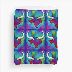 Colorful Texas Map Longhorns Duvet Cover