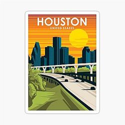 Houston Texas United States Vintage City Skyline Travel Poster