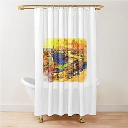 Darrell K Royal-Texas Memorial Stadium in Austin at sunset - pen and watercolor Shower Curtain