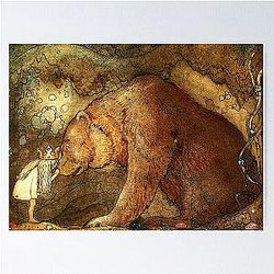 She kissed the bear on the nose - John Bauer 1907 Poster