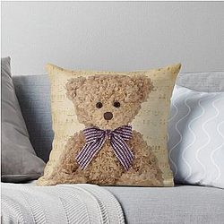 Buster the Bear Mixed Media Digital Design Throw Pillow