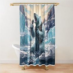 Mecata the bear sings on the microphone in ice Shower Curtain