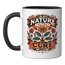 Nature is the cure Ceramic Black White Mug