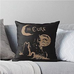 The Cure Cat Moon 90s Alt Rock Band Throw Pillow