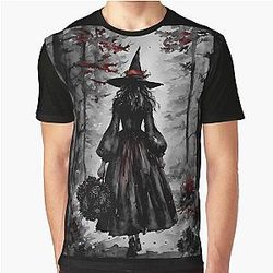 Autumn Witch in the Dark Woods Graphic T-Shirt