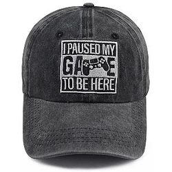 I Paused My Game to Be Here Funny Adjustable Embroidered Gamer Baseball Cap for Men Women