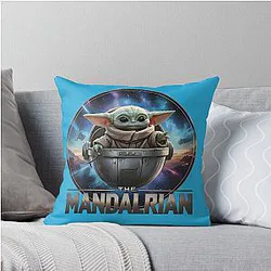 Star Wars The Mandalorian Grogu in Pod T-Shirt Cinematic Baby Yoda Fan Apparel Disney Plus Series Gift for Men Women Kids Throw Pillow