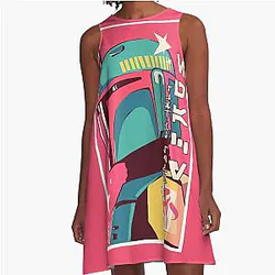 The Mandalorian Aesthetic Blue Pink Yellow Fan Art A-Line Dress