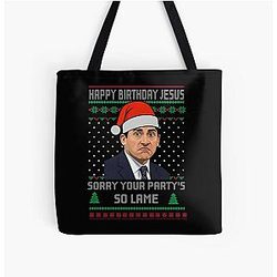 Funny Office Christmas Happy Birthday Jesus Sorry Your party is so lame Michael Scott Christmas Tote Bag