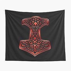 Mjölnir Thor's Hammer - Nordic Knotwork Viking Mythology Tapestry