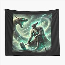Thor vs. Jormungandr - Norse Mythology Battle Tapestry