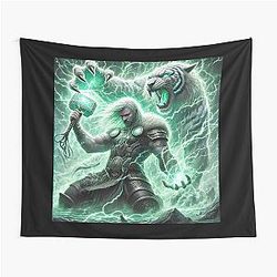Thor and the Magic Cat Norse Myth Art Tapestry