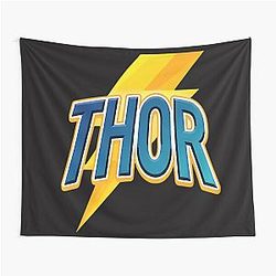Thor Lightning Bolt Design Norse Mythology Comic Style Typography Tapestry