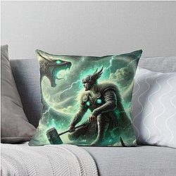 Thor vs. Jormungandr Norse Mythology Battle Viking Art Pillow