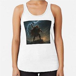 Thor with Mjolnir Summoning Lightning Epic Viking God Wall Art Tank Top