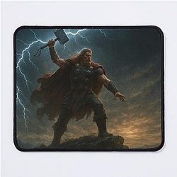 Thor with Mjolnir Summoning Lightning Epic Viking God Wall Art Mouse Pad