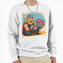 Thor Decorating Mjolnir Funny Norse Cartoon Pullover Sweatshirt