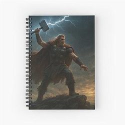 Thor with Mjolnir Summoning Lightning Epic Viking God Wall Art Spiral Notebook