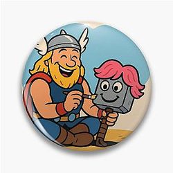 Thor Decorating Mjolnir Funny Norse Cartoon Pin