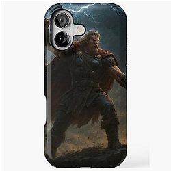 Thor with Mjolnir Summoning Lightning Epic Viking God Wall Art iPhone Case