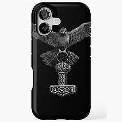 Vikings Odin Raven with Thor Mjolnir Hammer and iPhone Tough Case