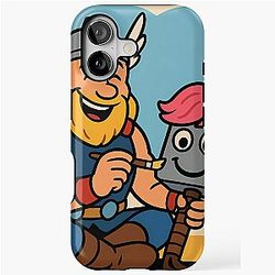 Thor Decorating Mjolnir - Funny Norse Cartoon iPhone Tough Case