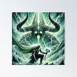 Thor vs The Trial of Old Age - Norse Mythology Art Poster