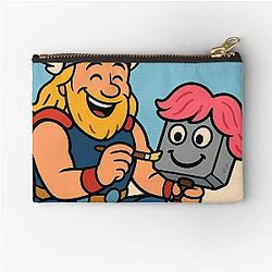 Thor Decorating Mjolnir - Funny Norse Cartoon Zipper Pouch
