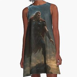 Thor with Mjolnir Summoning Lightning Epic Viking God Wall Art Dress