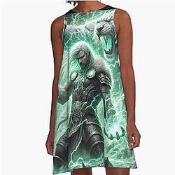 Thor and the Magic Cat Norse Myth Art A Line Dress