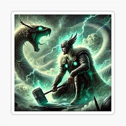 Thor vs Jormungandr Norse Mythology Battle Viking Art Sticker