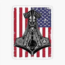 American Flag with Thor's Hammer Mjolnir Viking Sticker