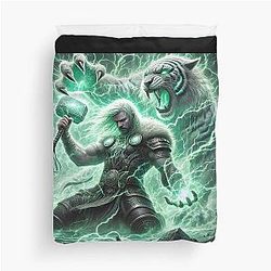 Thor and the Magic Cat - Utgarda Loki Legend - Norse Myth Art Duvet Cover