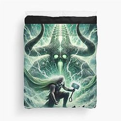 Thor vs. Elliot - The Trial of Old Age Norse Mythology Art Duvet Cover