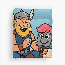 Thor Decorating Mjolnir Fun Norse Cartoon Duvet Cover