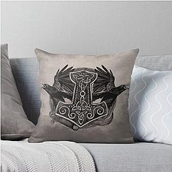Mjolnir the hammer of Thor raven Throw Pillow