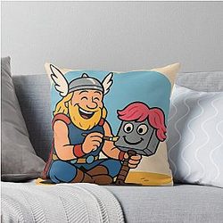 Thor Decorates Mjolnir Funny Norse Cartoon Throw Pillow