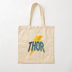 Thor Lightning Bolt Design Norse Mythology Comic Style Typographic Cotton Tote Bag